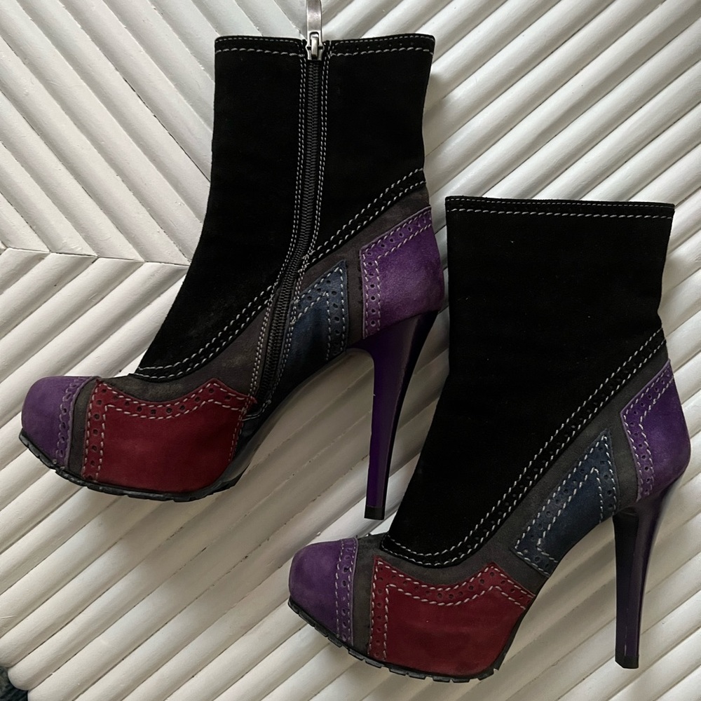 Sued high heels shoes.